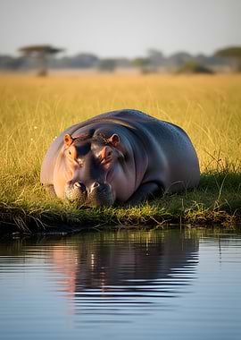 Hippopotamus resting by the water