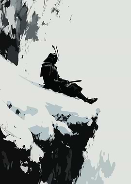 Samurai sitting on a snowy cliff Zen