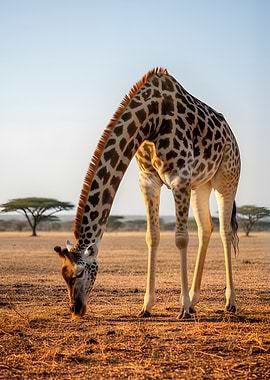 Giraffe grazing in savanna