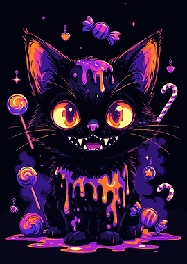 Gothic Black Cat Drenched in Candy