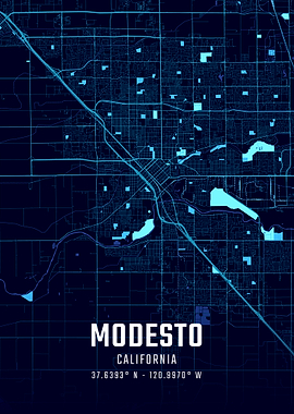 Modesto California Midnight City Map