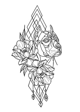 Geometric Pitbull with Flowers