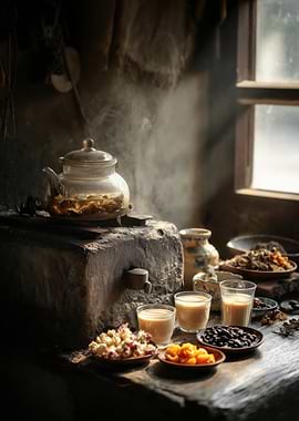 Steaming Tea and Snacks