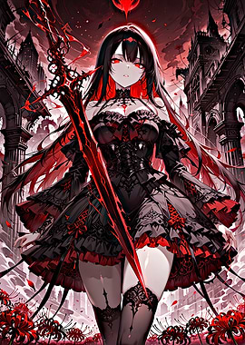 Gothic Anime Girl with Red Sword