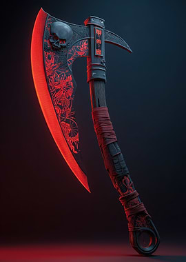 Demonic Skull Axe with Red Glow