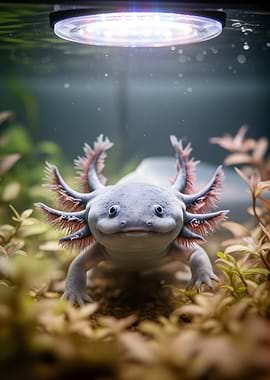 Cute Axolotl in Aquarium