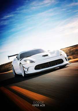 White Dodge Viper ACR on a Racetrack Poster