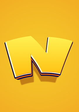 Yellow Letter N with 3D Effect