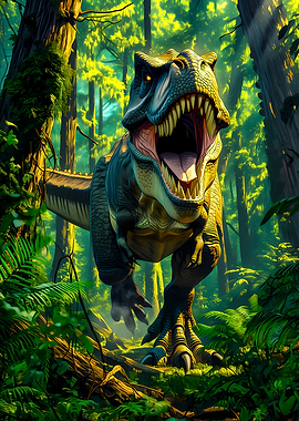 Tyrannosaurus Rex Roaring in Jungle