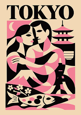 Tokyo Couple with Pagoda and Fish