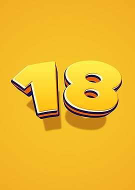 Yellow Number 18 with Shadow