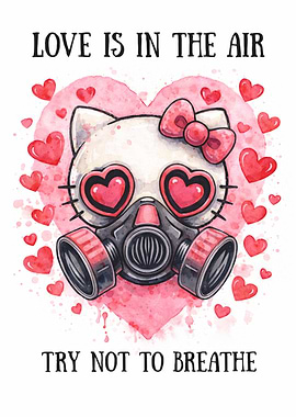 Kitty with Gas Mask and Hearts