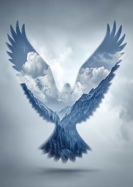 Eagle silhouette with mountain landscape