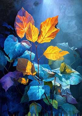 Vibrant Autumn Leaves in Blue Light