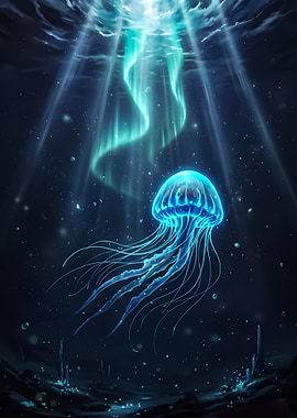 Bioluminescent Jellyfish Under Aurora