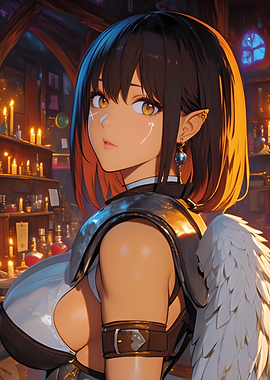 Anime Elf Girl in Alchemist's Lab