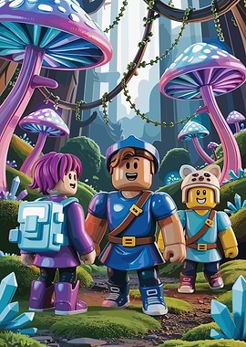 Roblox Characters in a Fantasy Mushroom Forest