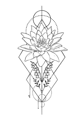Geometric Lotus and Lily of the Valley Tattoo Design
