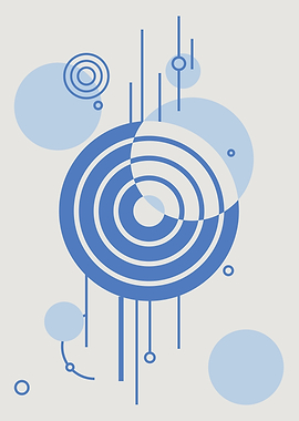 Abstract Blue Geometric Circles and Lines