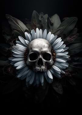Skull in a Daisy Flower