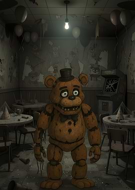 Scary Freddy Fazbear in abandoned pizzeria