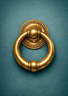 Golden Door Knocker on Teal Door