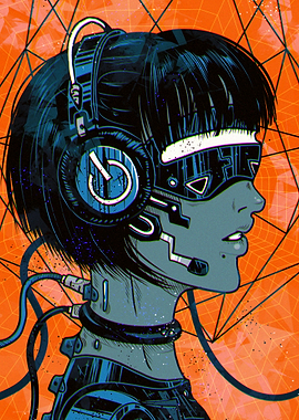 Cyberpunk Woman with Headphones and Goggles