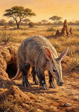Aardvark emerging from its burrow