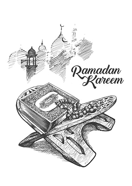 Ramadan Kareem with Quran and Mosque