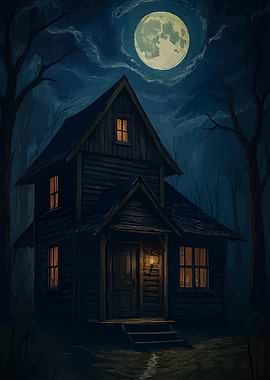 Haunted House Under a Full Moon