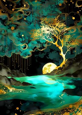 Tree Moonlit Landscape
