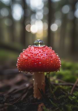 Mushroom with water droplet