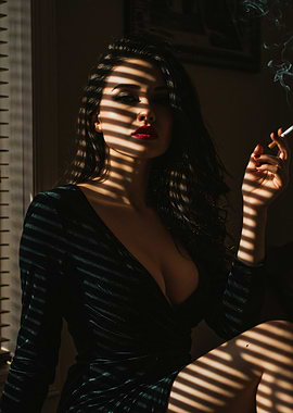 Woman smoking in dramatic lighting