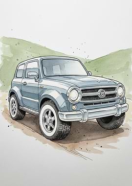 Vintage Off-Road SUV Watercolor illustration