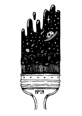 Paintbrush with Cosmic Scene