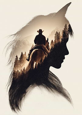 Cowboy Silhouette in Mountain Landscape