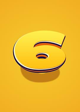 Yellow Number 6 with Shadow