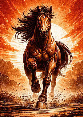 Powerful Horse Running Through Water