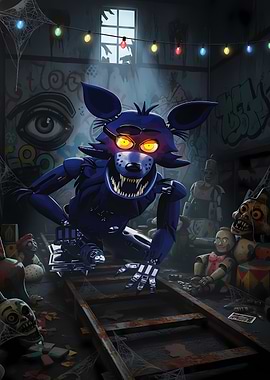 Scary Foxy Animatronic in a Dark Room