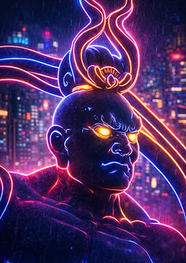 Neon Oni in Rainy City