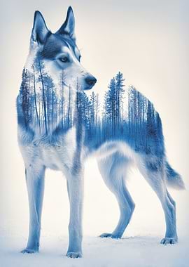 Husky with Forest Overlay