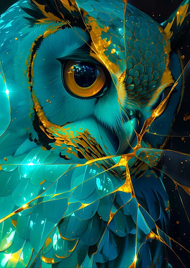 Golden Teal Owl Portrait