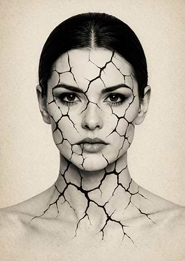 Cracked Porcelain Woman Portrait
