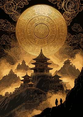Golden Asian Temple Landscape