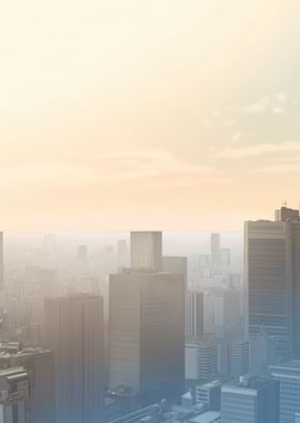 Misty Cityscape at Sunrise