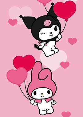 Kuromi and My Melody with Heart Balloons