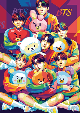 BTS Pop Art Portrait with Plush Toys