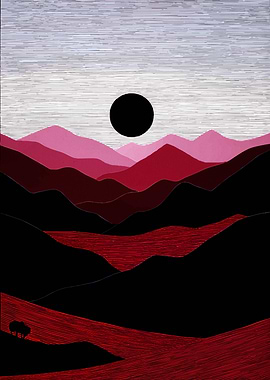 Minimalist Mountain Landscape with Black Sun