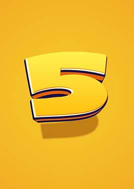 Yellow Number 5 with 3D Effect