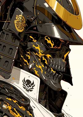 Samurai Skull with Fiery Accents